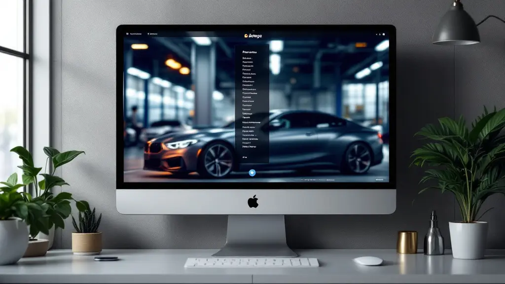 Vitrine d'un garage automobile, présence locale au menu
